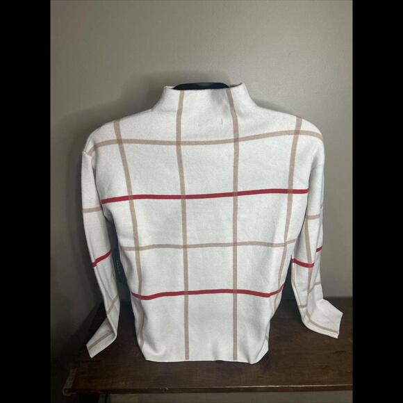 Tahari Women's Square Block Sweater in Red and Gold, Holiday Wear, Size L - Picture 5 of 7